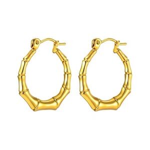 Gold Bamboo Hoop Earrings-Hoops Bamboo Earrings Stainless Steel Gold Jewelry
